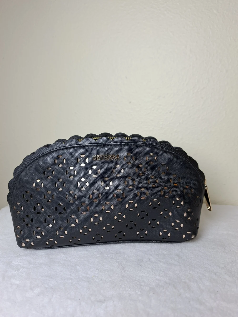 Love Oils Black Cosmetic Pouch with Gold Script
